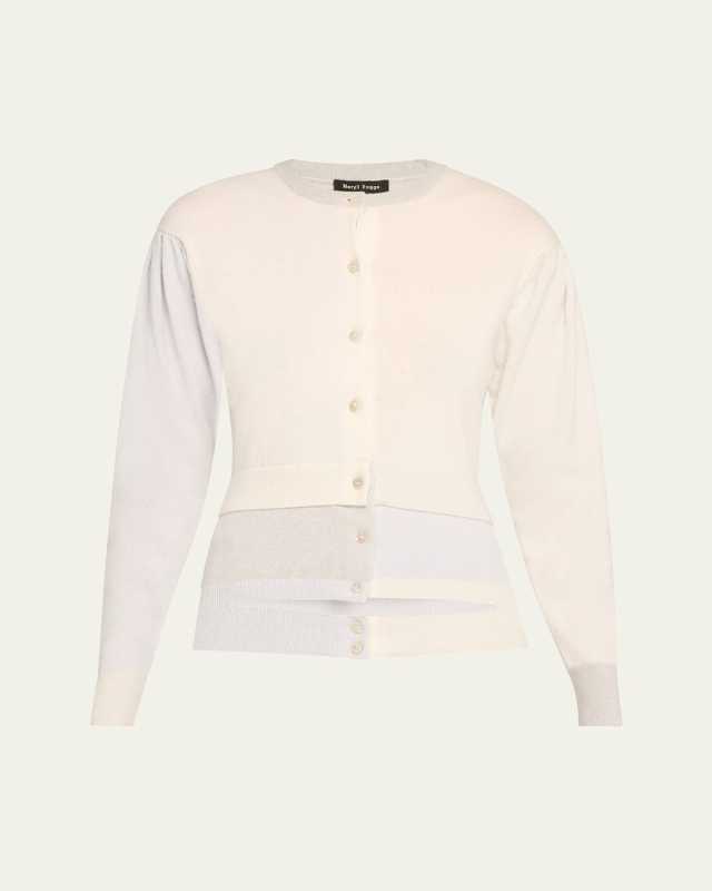Layered Puff-Sleeve Cutout Cashmere Cardigan